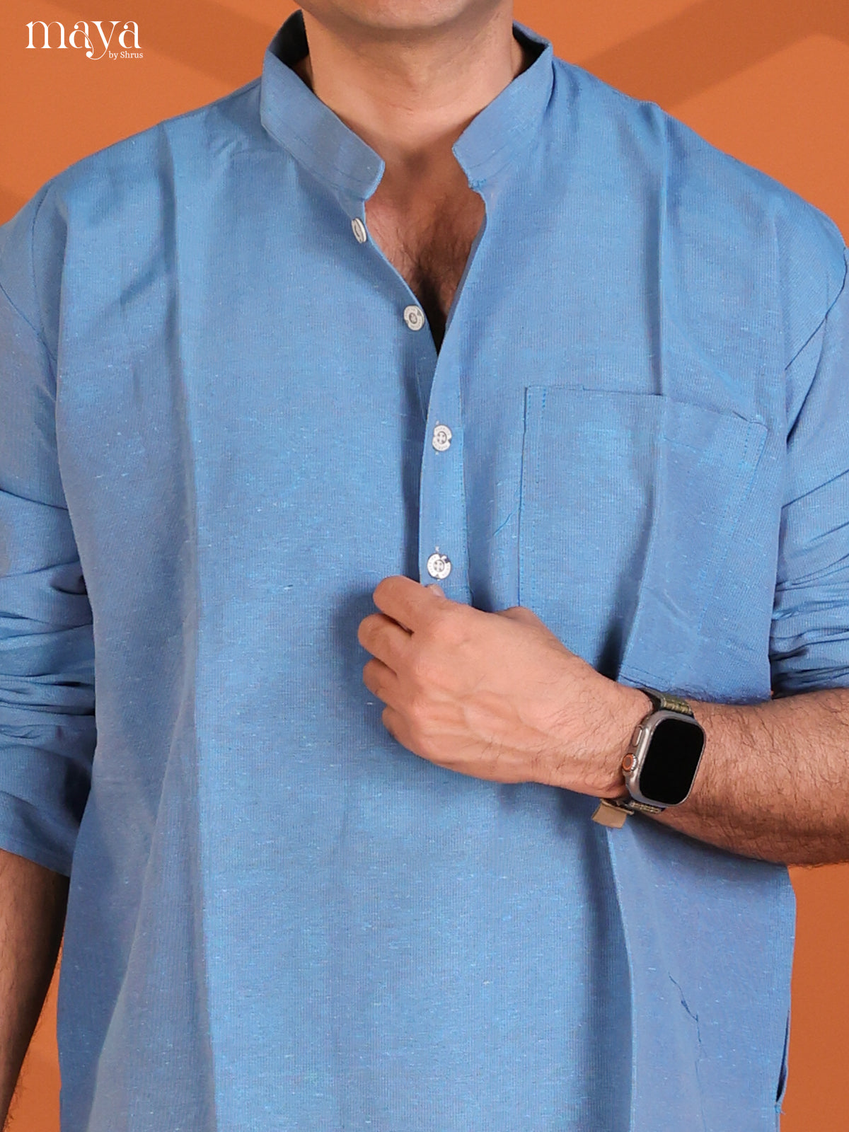 Peacock Blue Cotton Plain Long Kurta