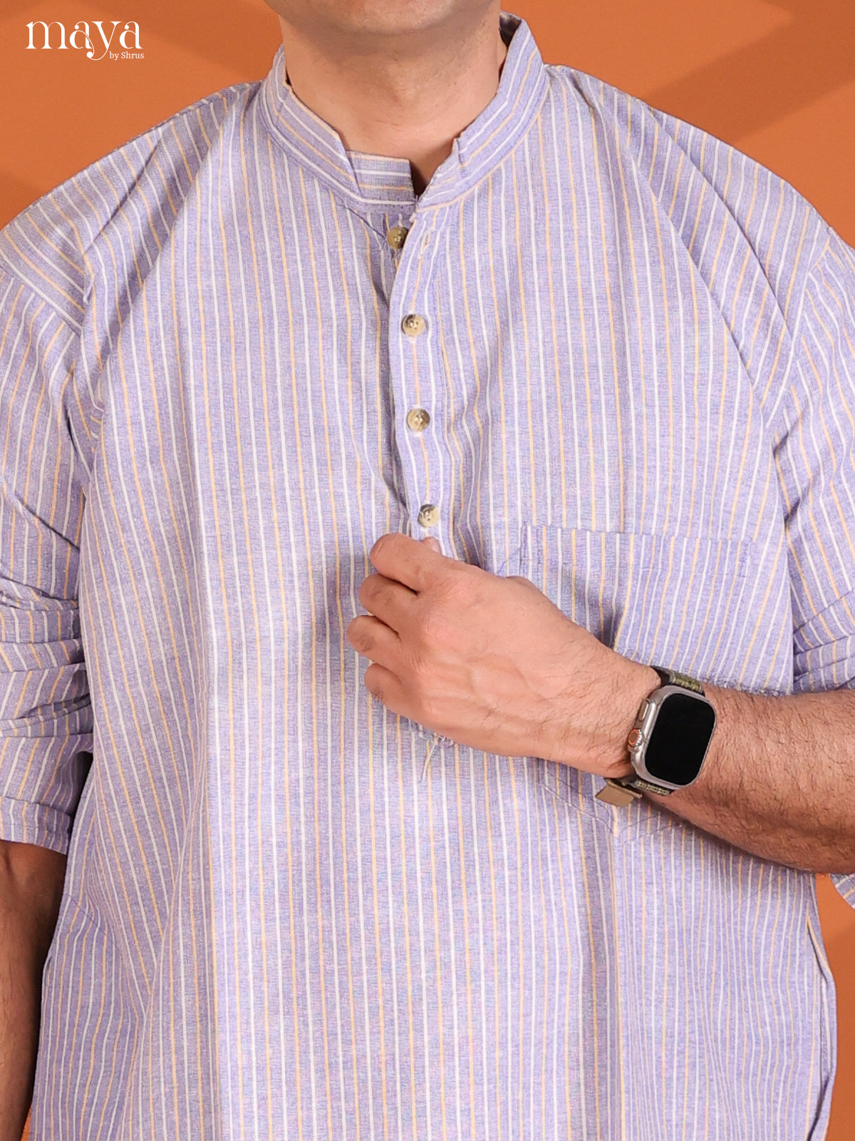 Light Blue Cotton Stripe Long Kurta
