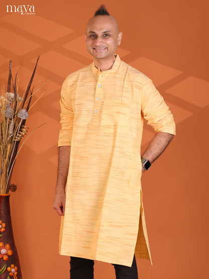 Light Yellow Cotton Ikat Long Kurta