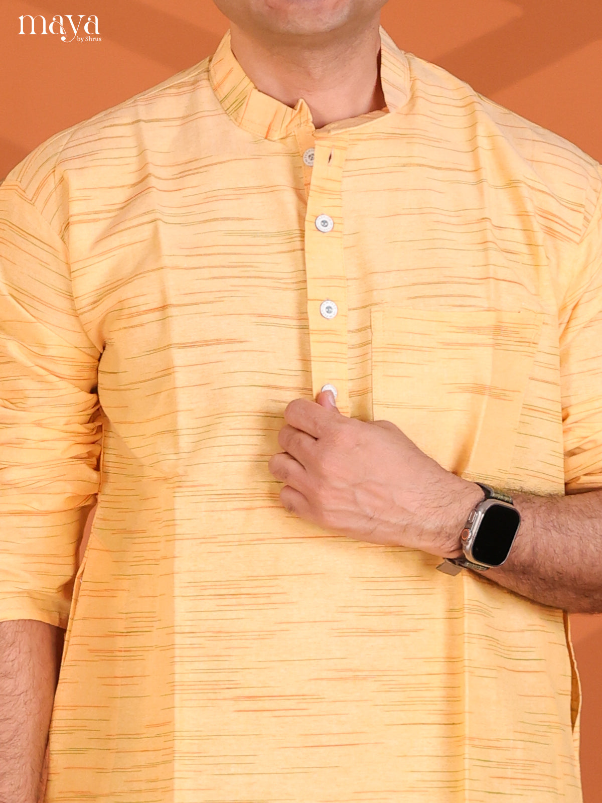 Light Yellow Cotton Ikat Long Kurta