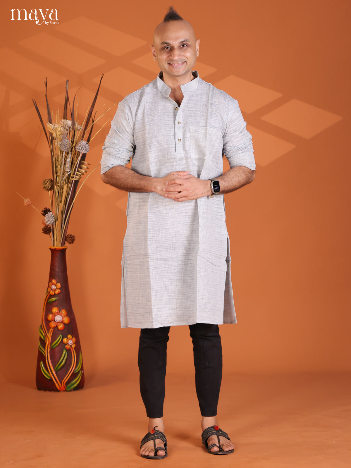 Light Blue Cotton Plain Long Kurta