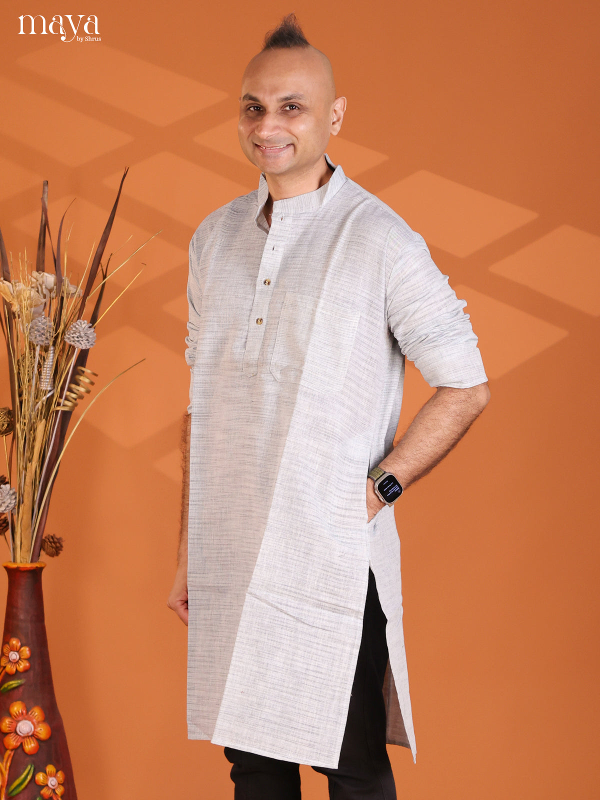 Light Blue Cotton Plain Long Kurta