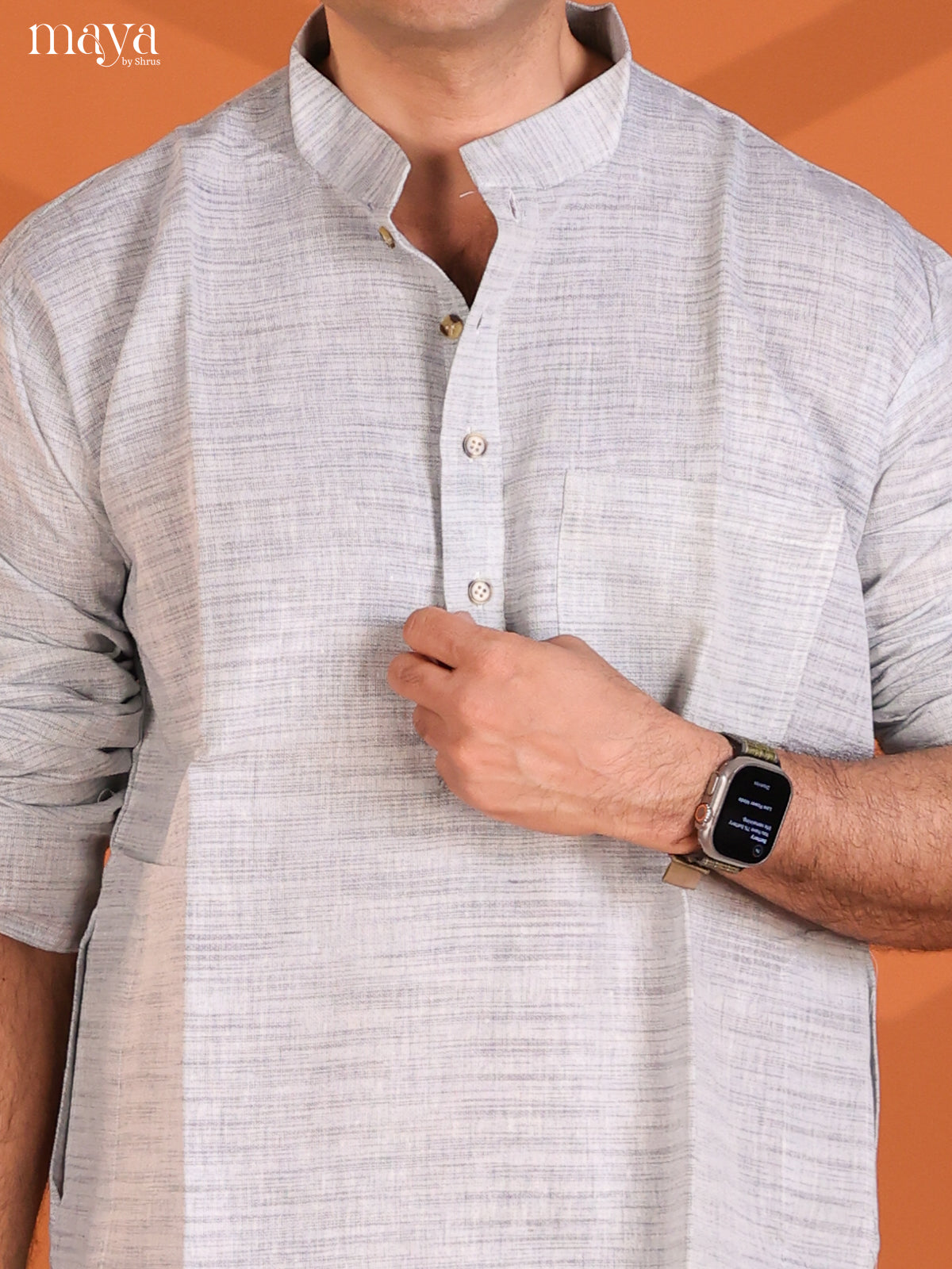 Light Blue Cotton Plain Long Kurta