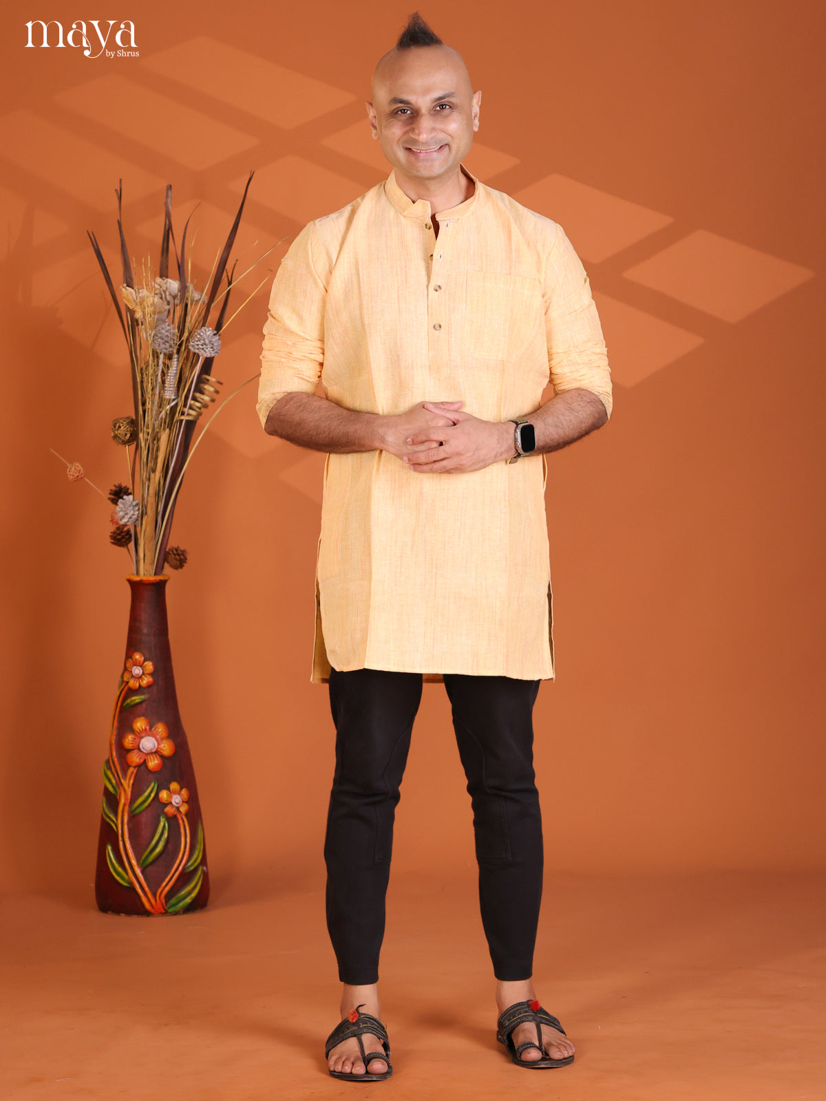 Sandal Cotton Solid Short Kurta
