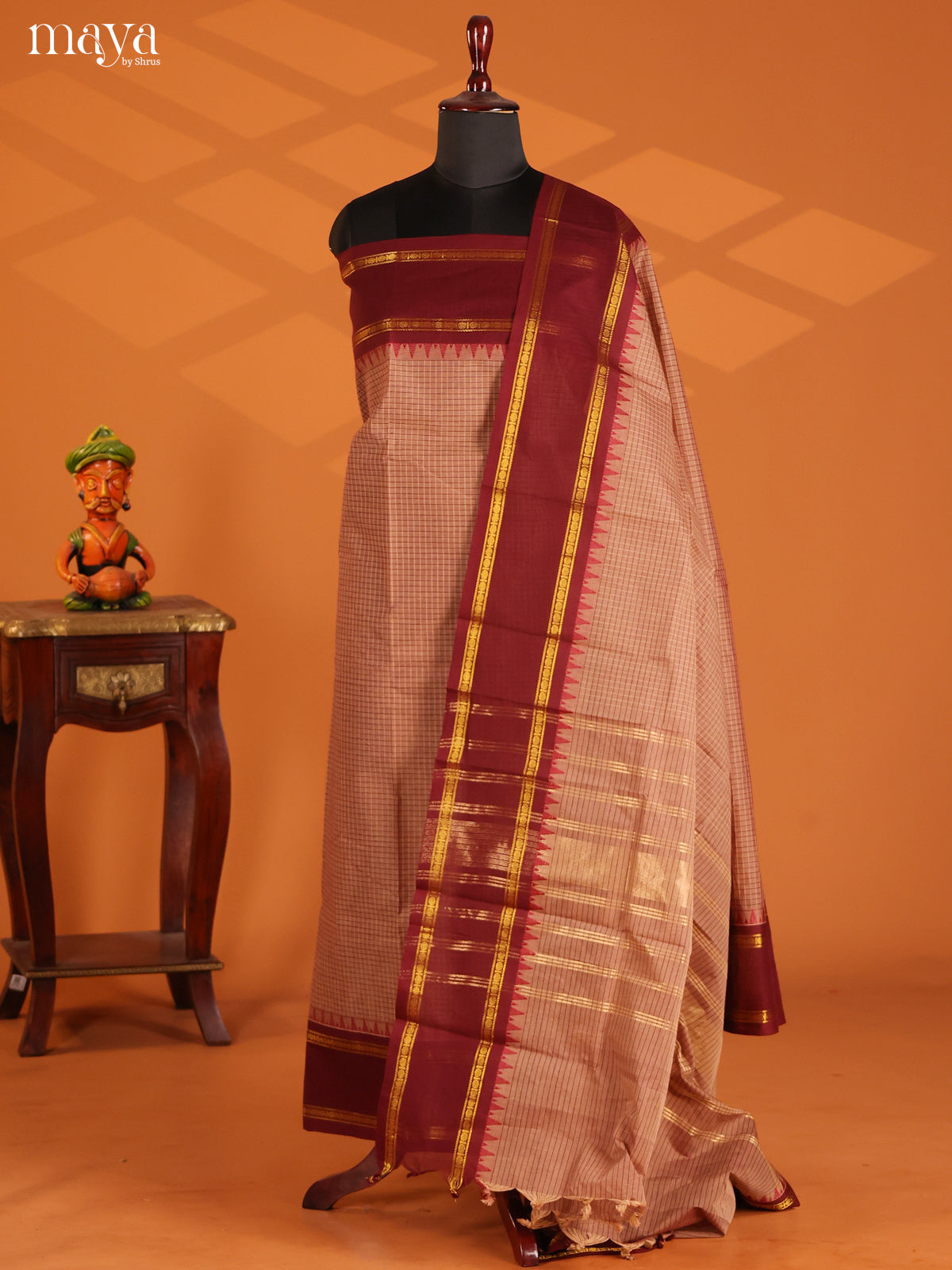 Grey & Maroon- chettinad top & dupatta combo