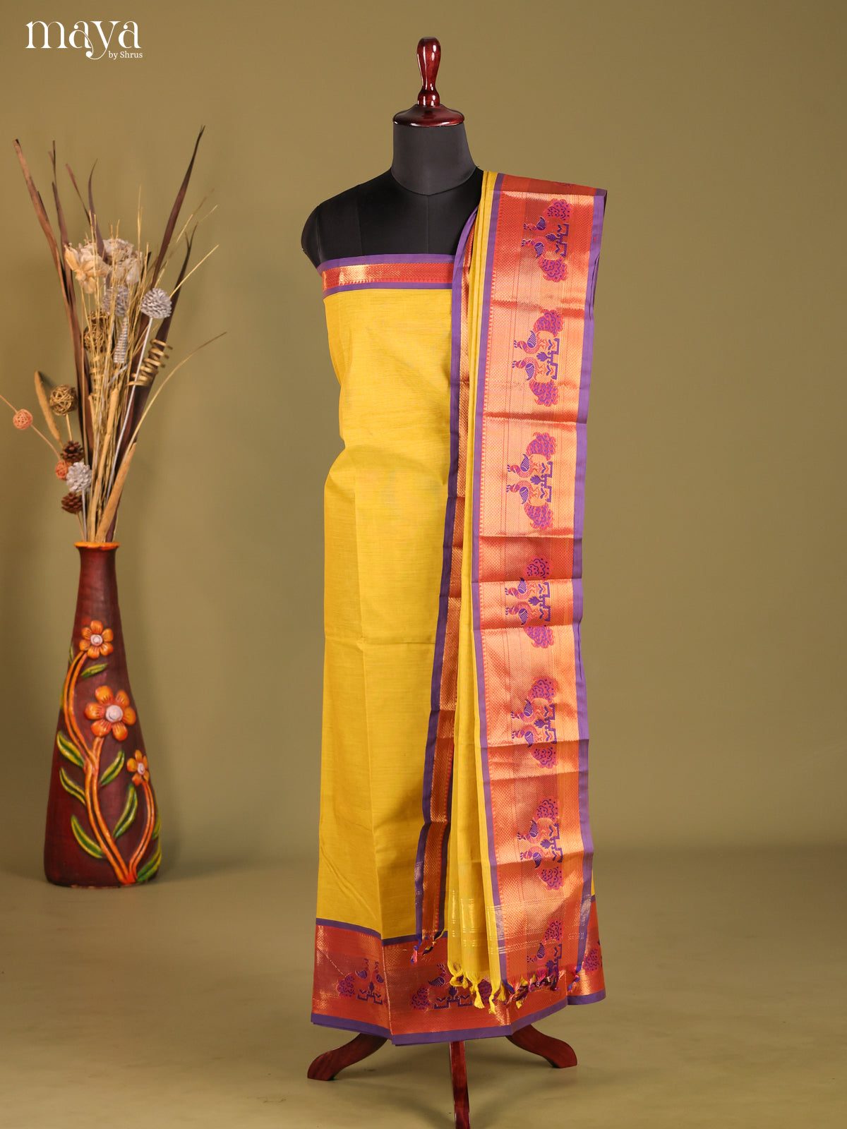 Yellow & Purple- chettinad top & dupatta combo