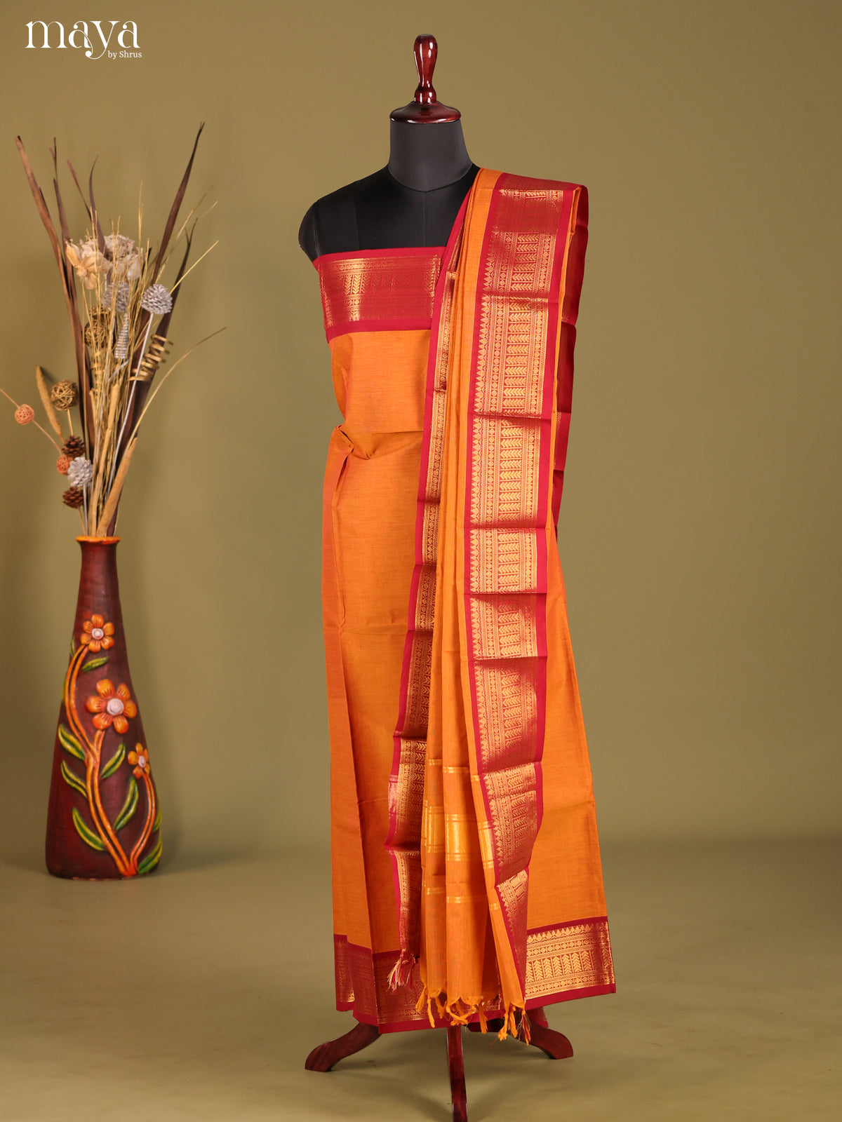 Orange & Red- chettinad top & dupatta combo