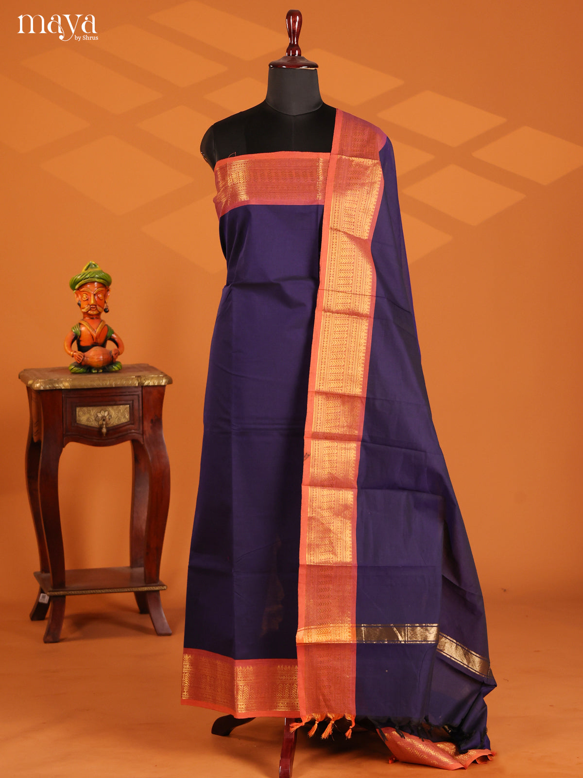 Blue & Orange - chettinad top & dupatta combo