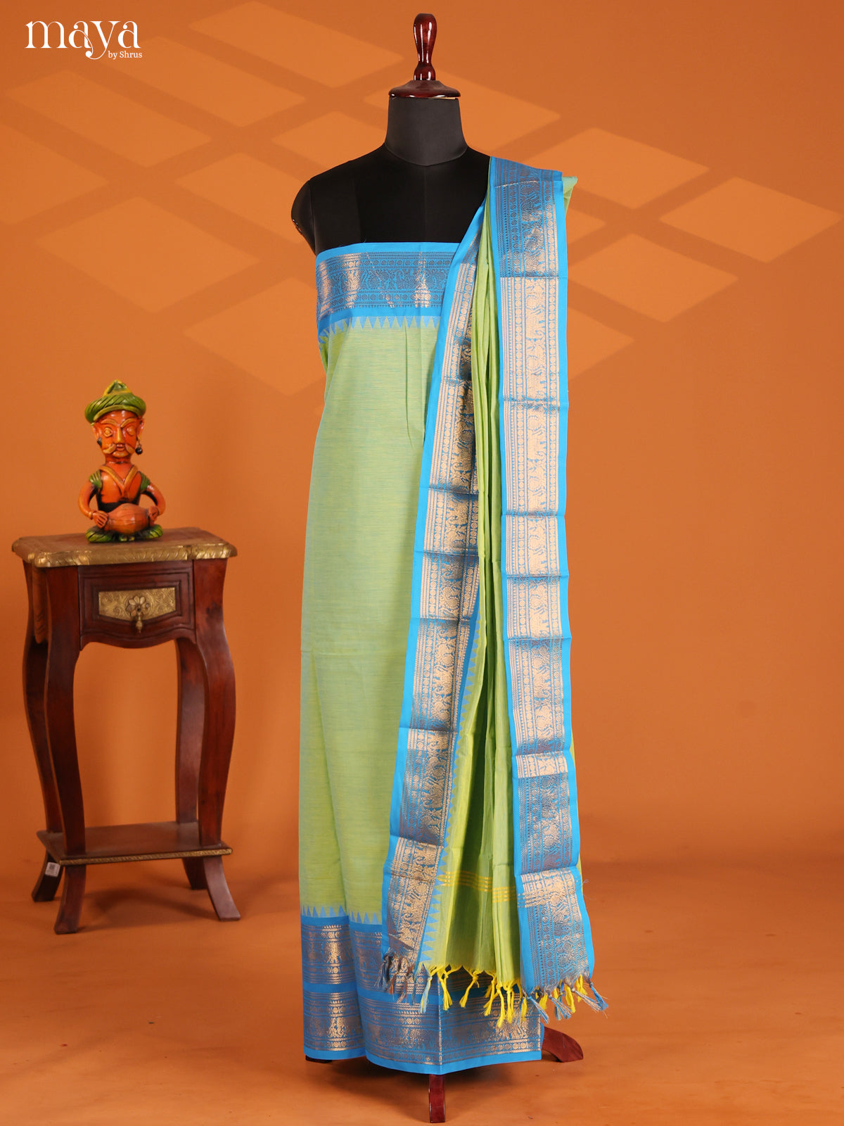 Pista Green & Blue - chettinad top & dupatta combo