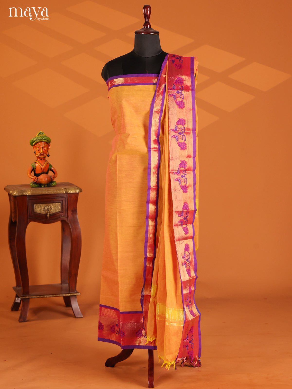 Orange with Purple - chettinad top & dupatta combo