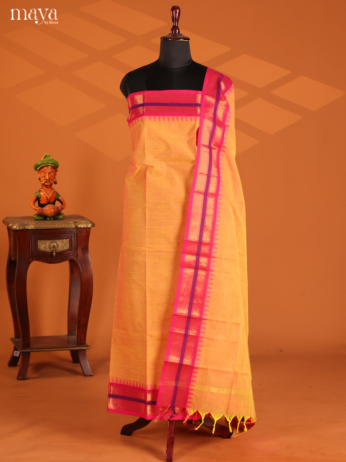 Pale Orange with Pink - chettinad top & dupatta combo