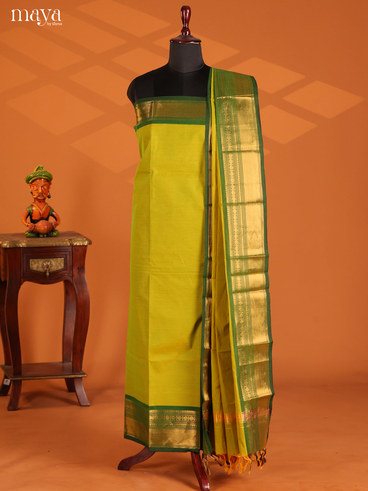 Lite Green & Green - chettinad top & dupatta combo