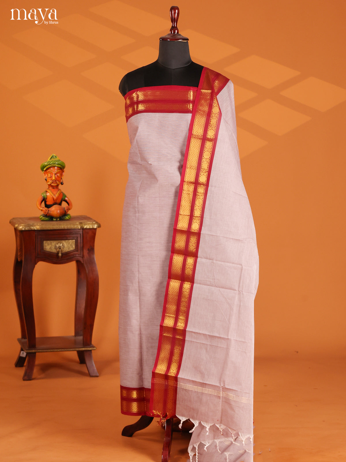 Grey & Red- chettinad top & dupatta combo