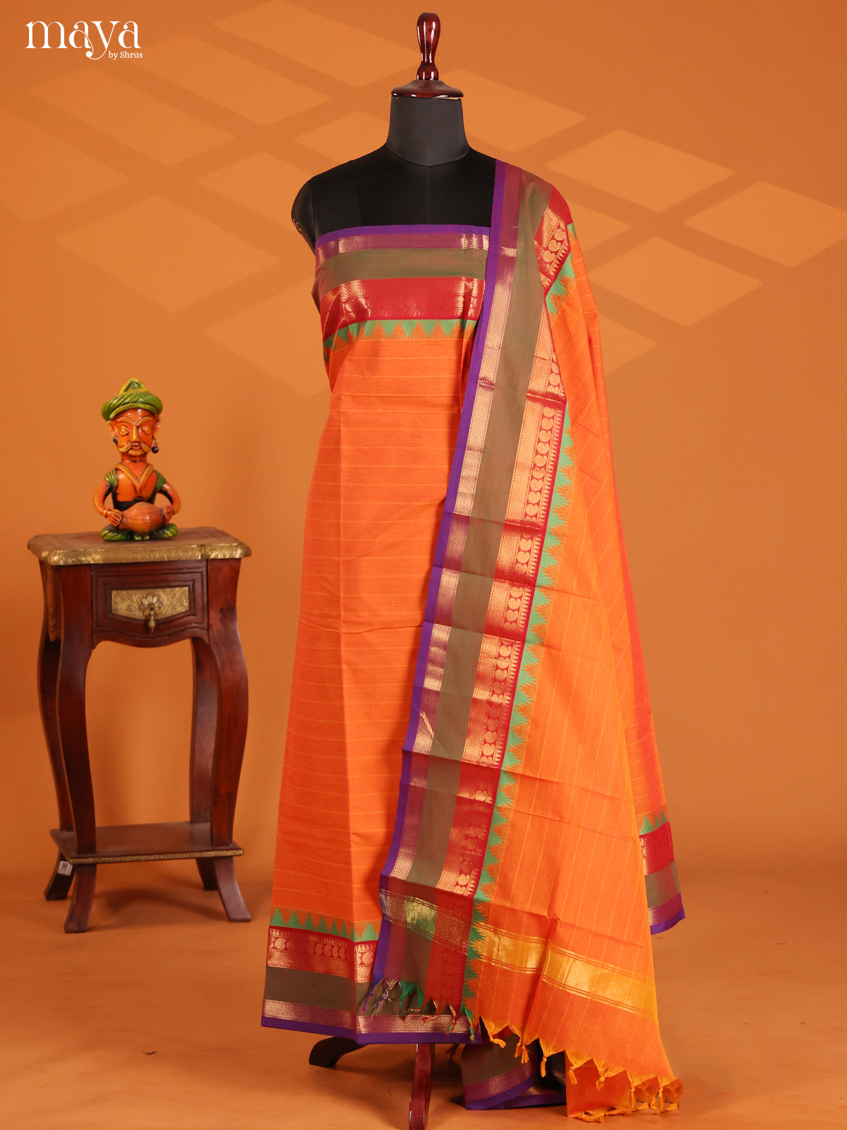 Orange with Purple - chettinad top & dupatta combo