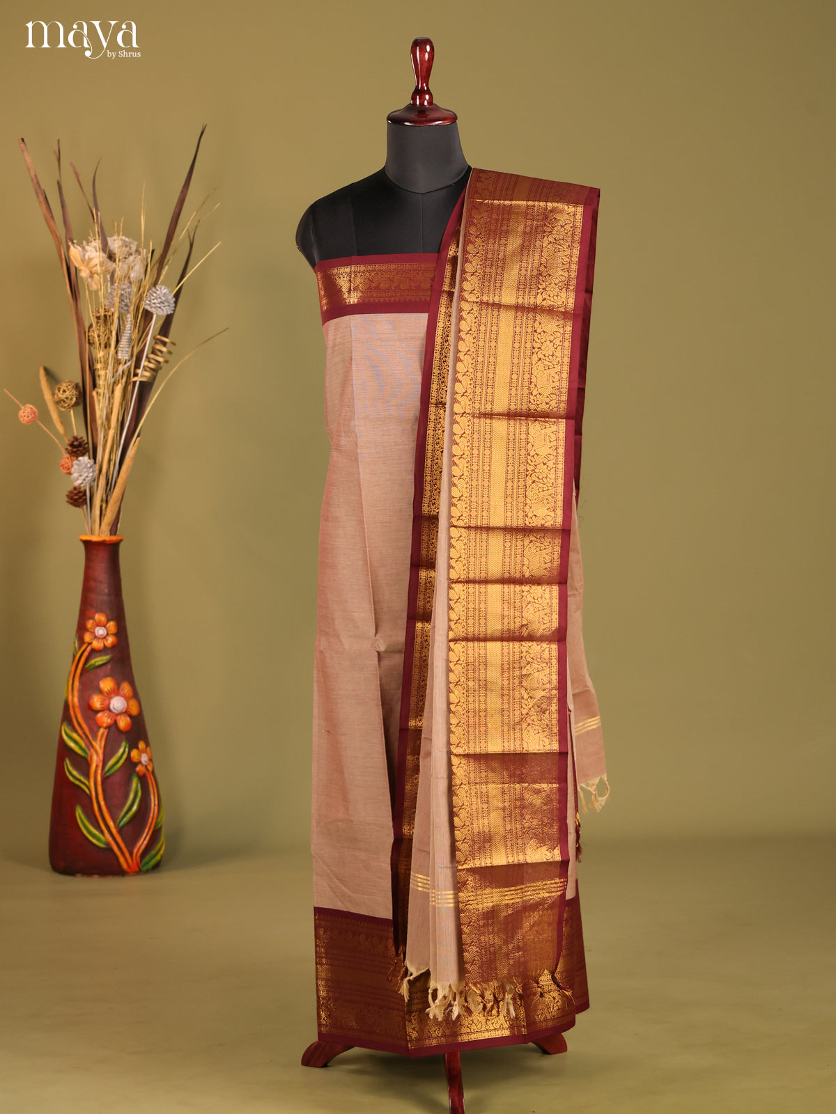 Grey & Maroon - chettinad top & dupatta combo