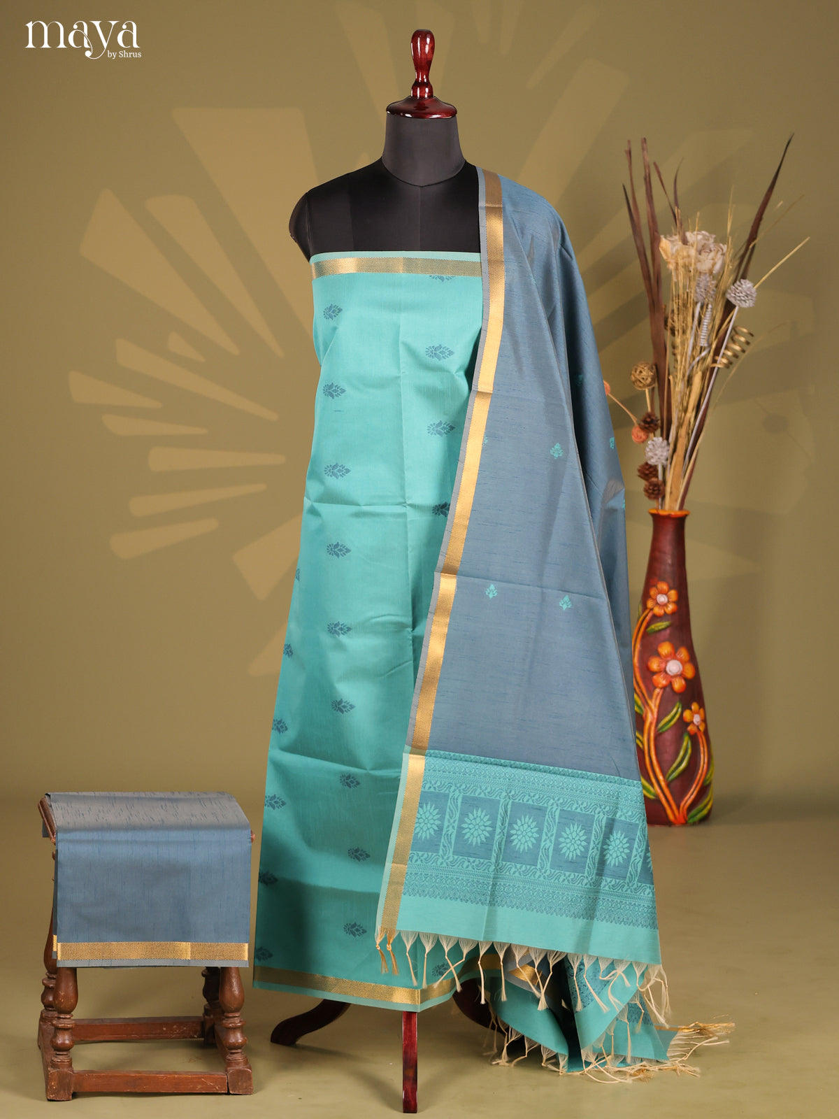 Pastel Blue & Grey- Semi rawsilk salwar