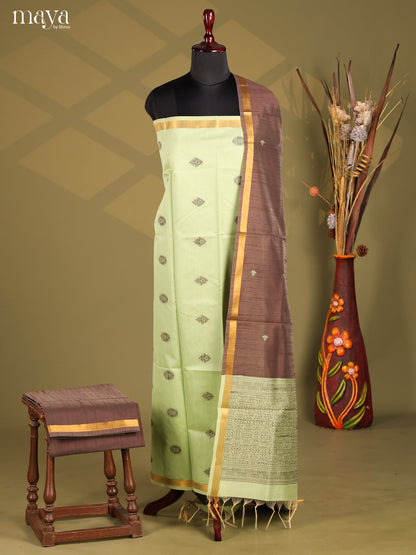 Pista Green & Brown - Semi rawsilk salwar