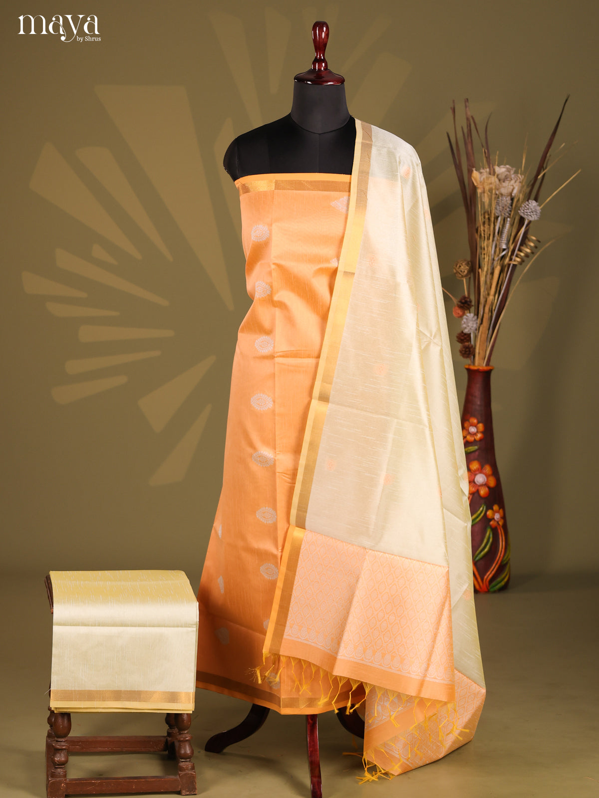 Orange & Cream- Semi rawsilk salwar