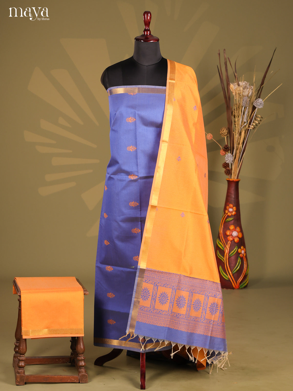 Purple & Orange - Semi rawsilk salwar