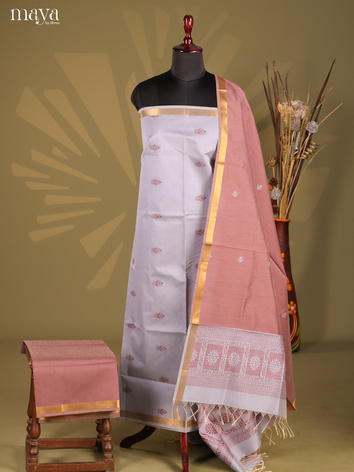 Mild Lavender & Brown- Semi rawsilk salwar