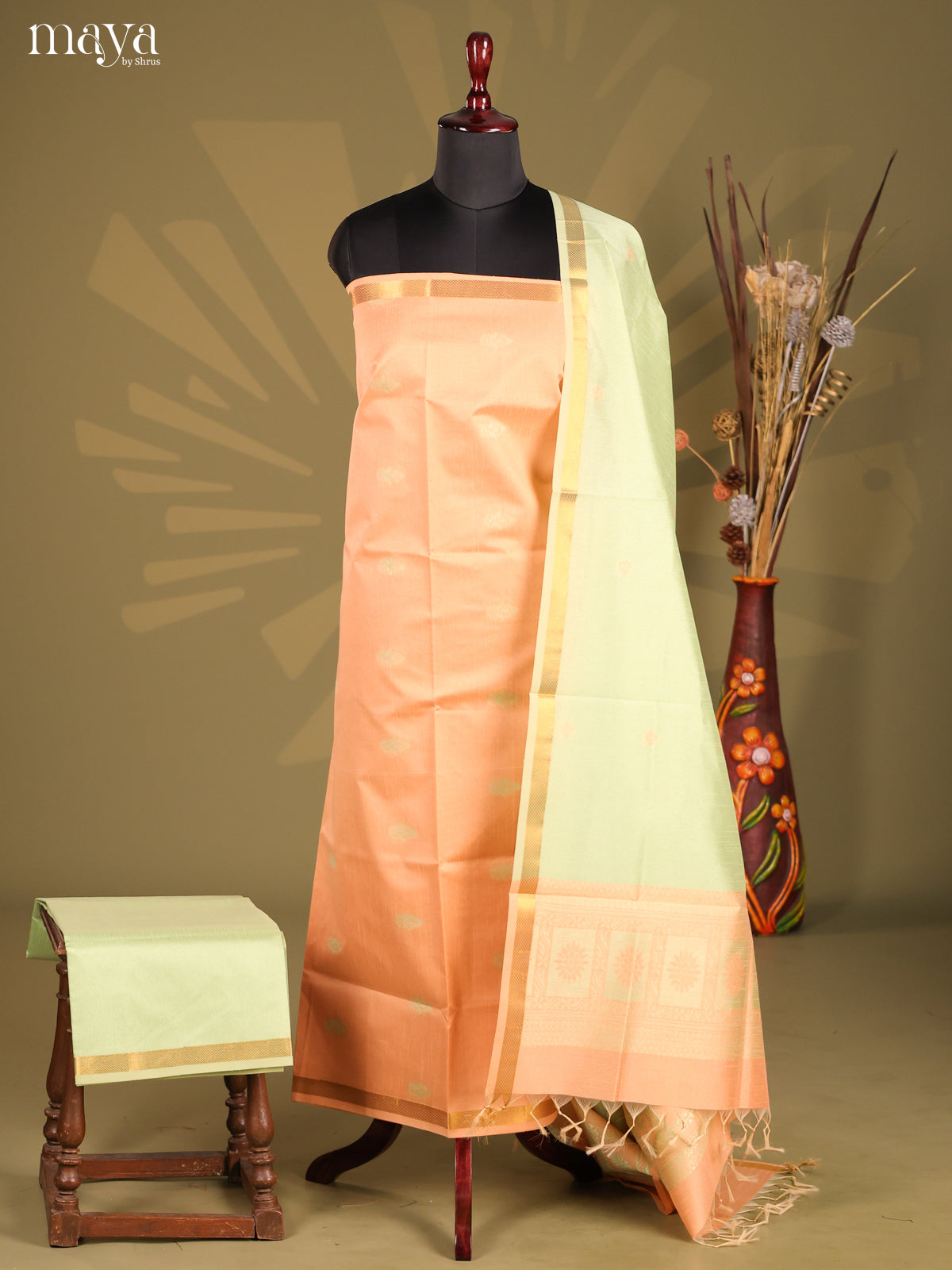 Peach & Cream- Semi rawsilk salwar