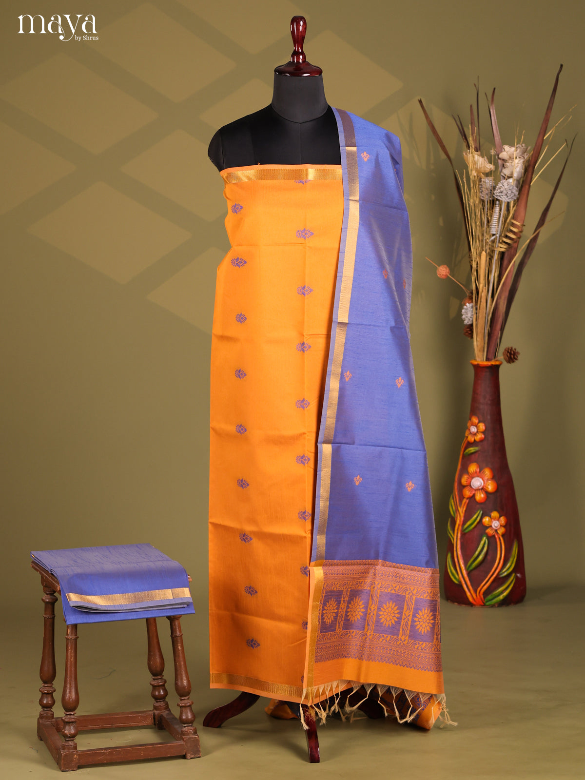 Orange & Blue - Semi rawsilk salwar