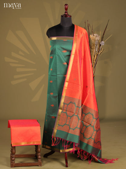 Green & Orange - Semi rawsilk salwar