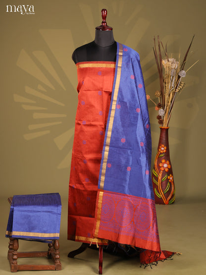 Red & Blue - Semi rawsilk salwar