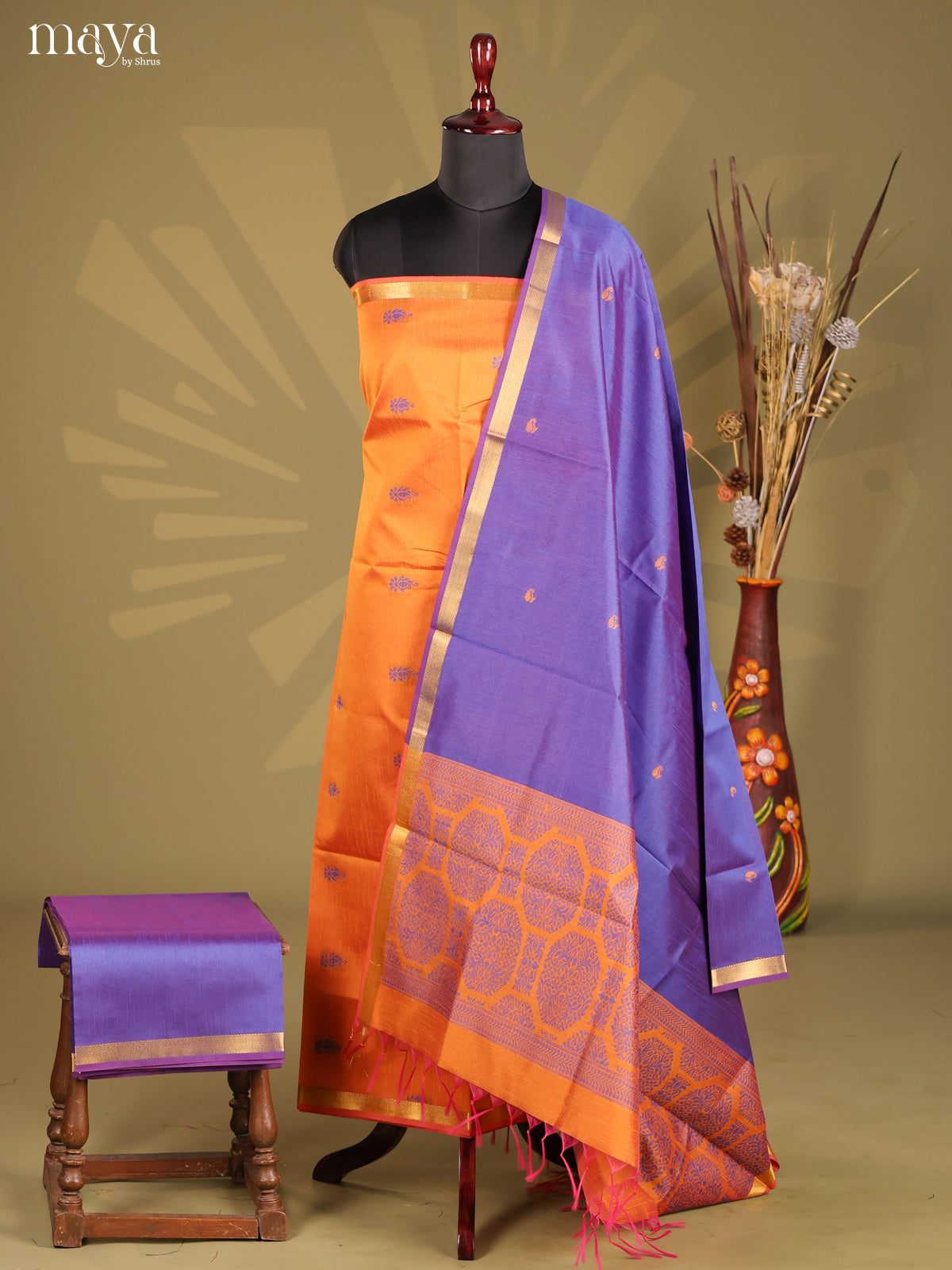 Orange & Violet - Semi rawsilk salwar