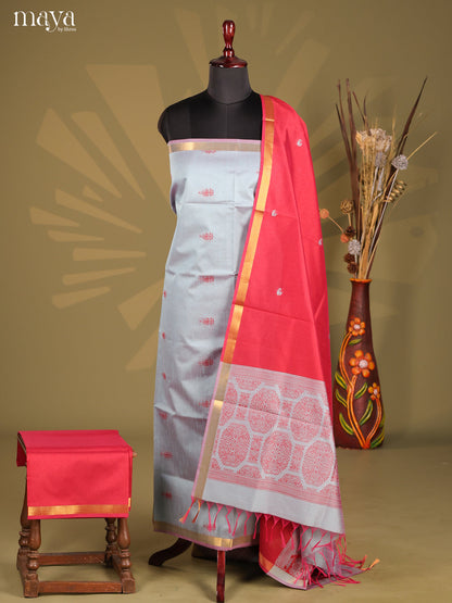 Grey & Red - Semi rawsilk salwar