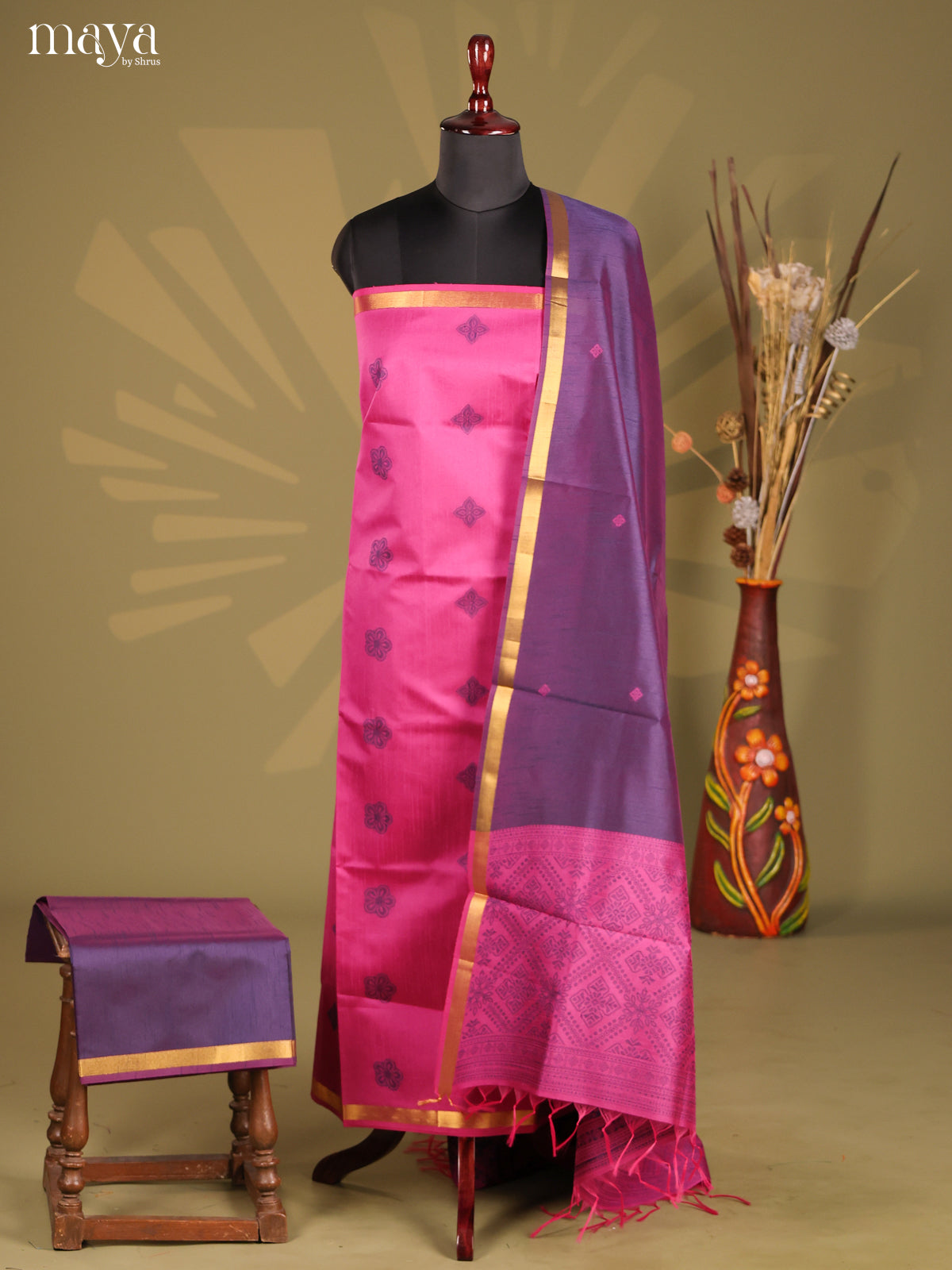 Pink & Violet - Semi rawsilk salwar