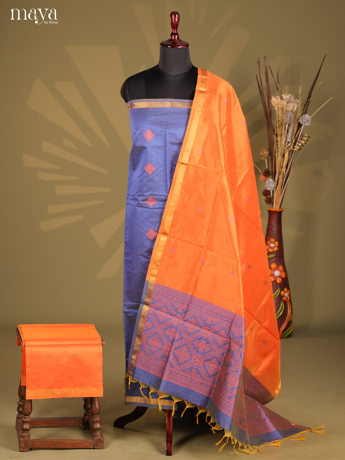 Purple & Orange - Semi rawsilk salwar