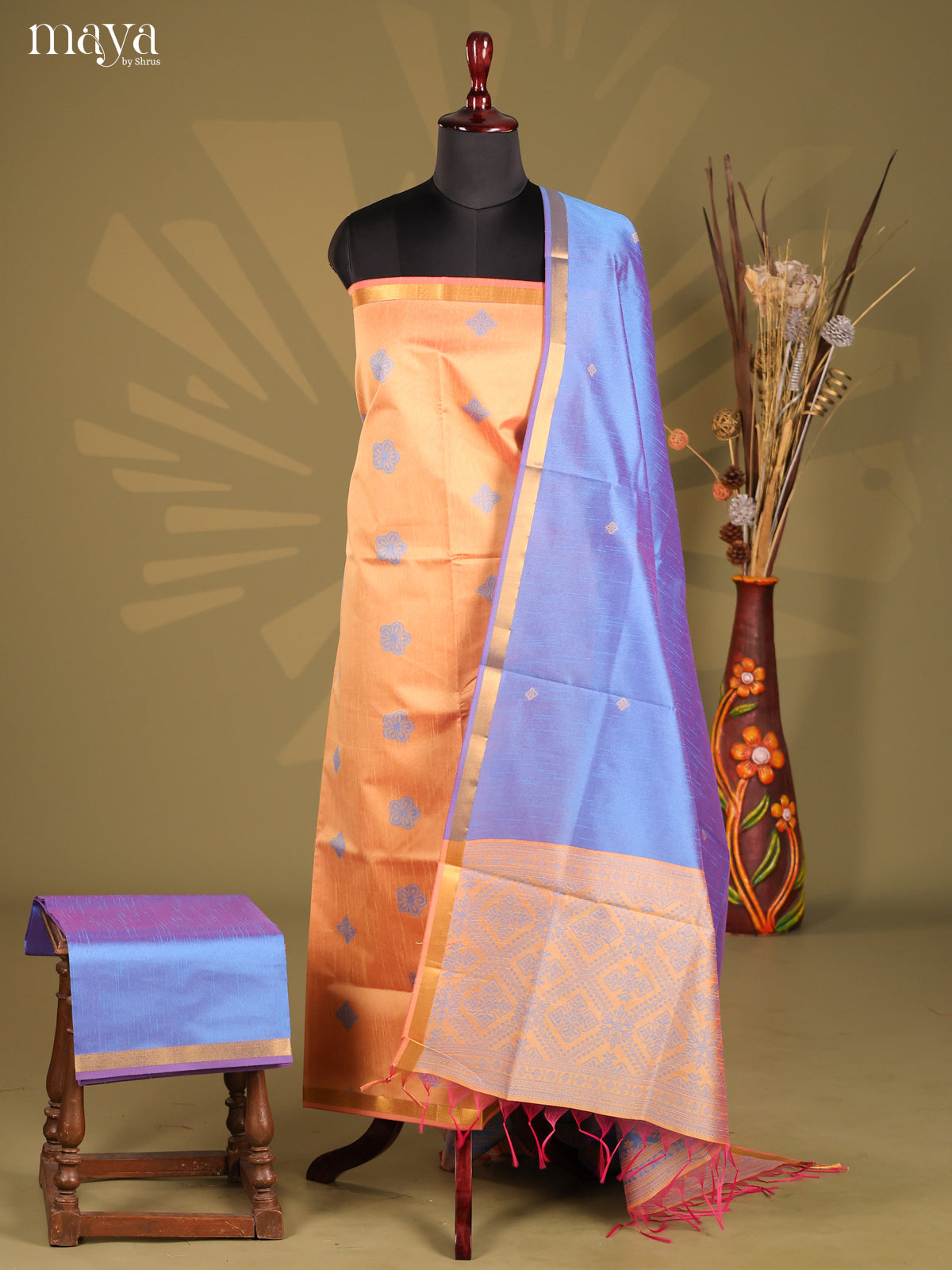 Peach & Purple - Semi rawsilk salwar