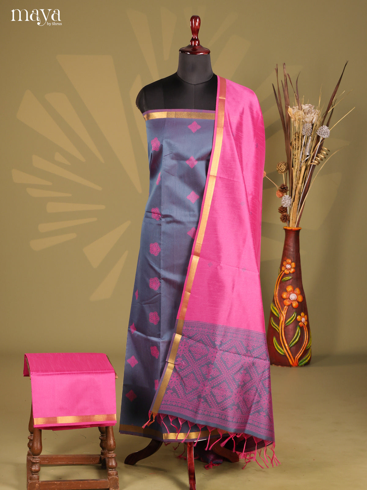Purple & Pink- Semi rawsilk salwar