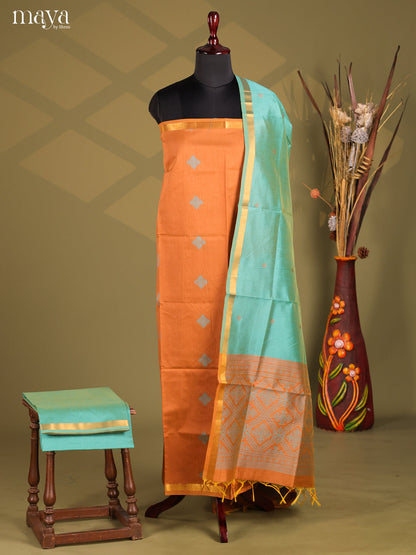 Orange & Pastel Blue - Semi rawsilk salwar