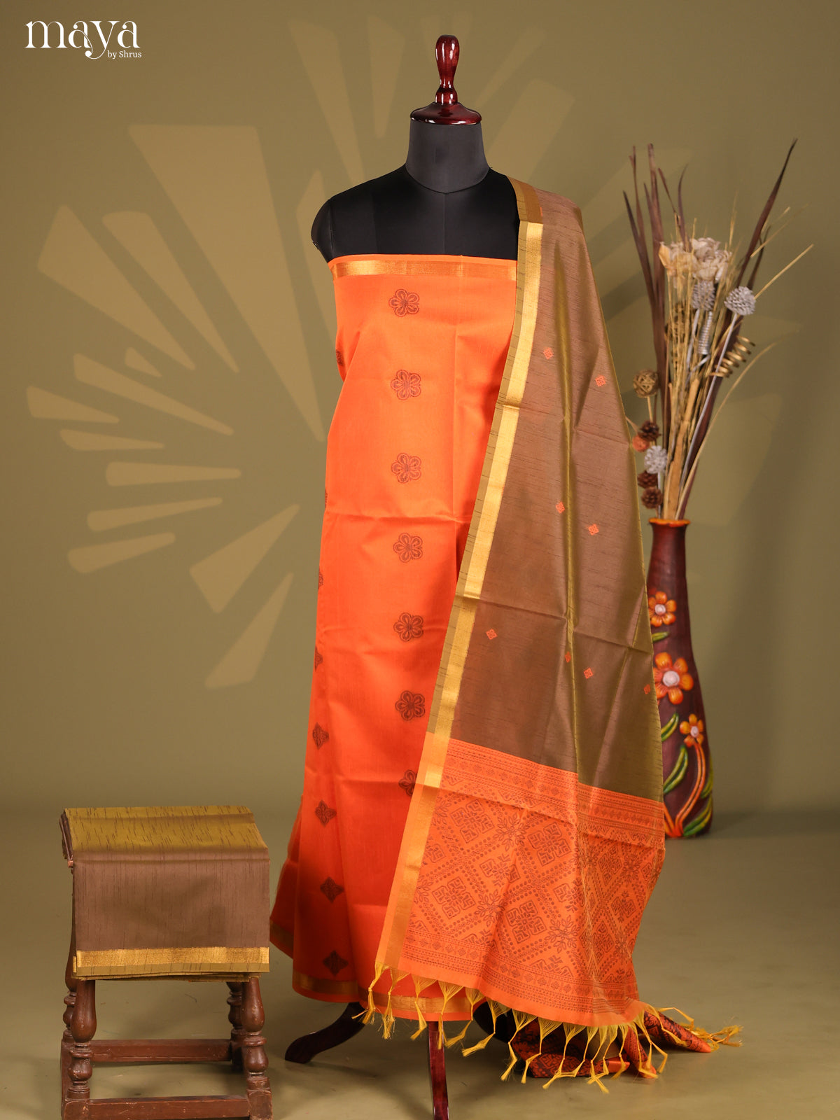 Orange  - Semi rawsilk salwar