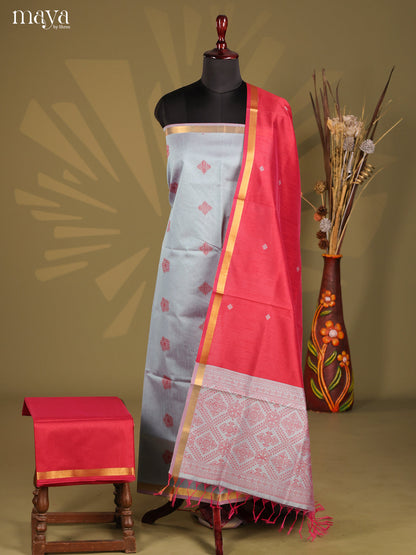 Grey & Red- Semi rawsilk salwar