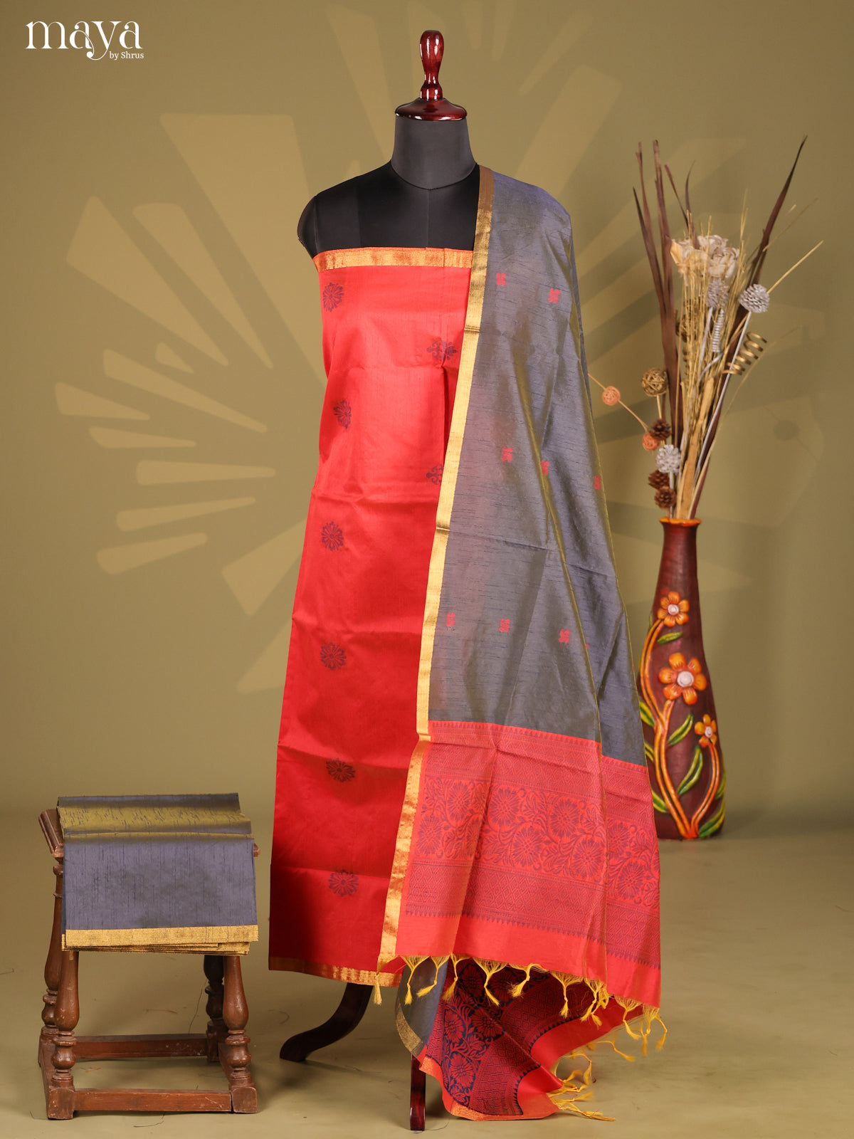 Red & Black - Semi rawsilk salwar