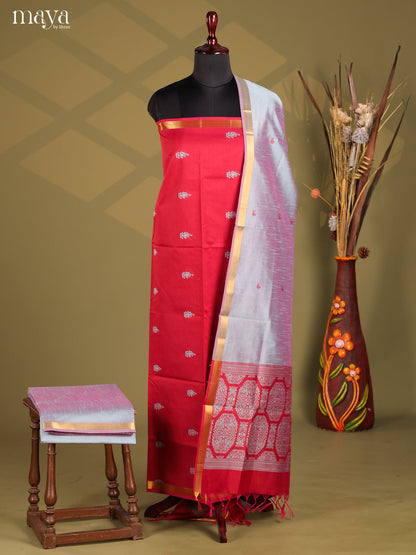 Red & Mild Lavender - Semi rawsilk salwar
