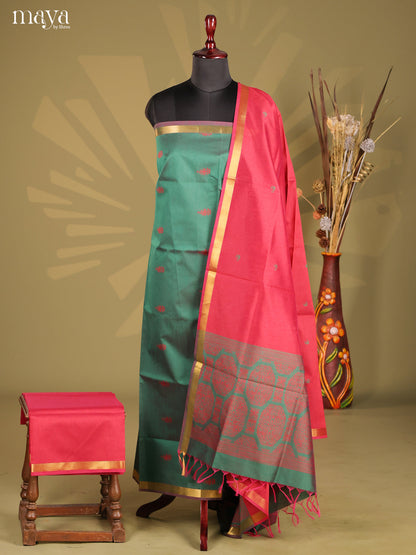 Green & Red - Semi rawsilk salwar
