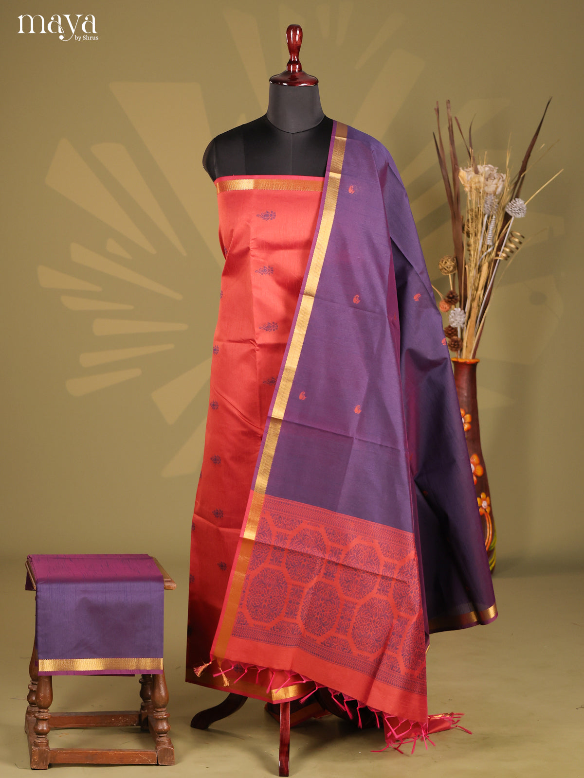 Red & Violet- Semi rawsilk salwar