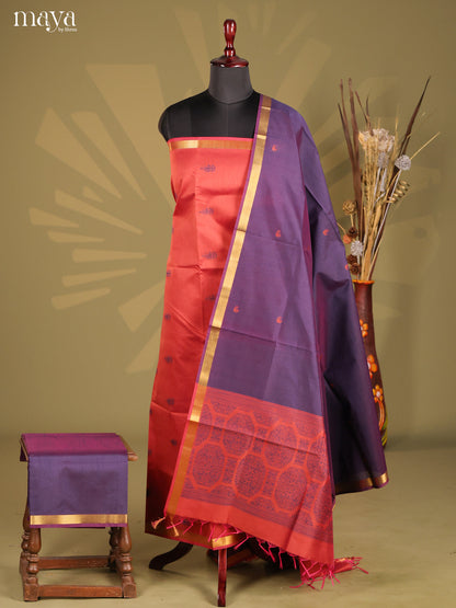 Red & Violet- Semi rawsilk salwar