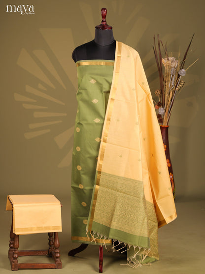 Green & Cream - Semi rawsilk salwar