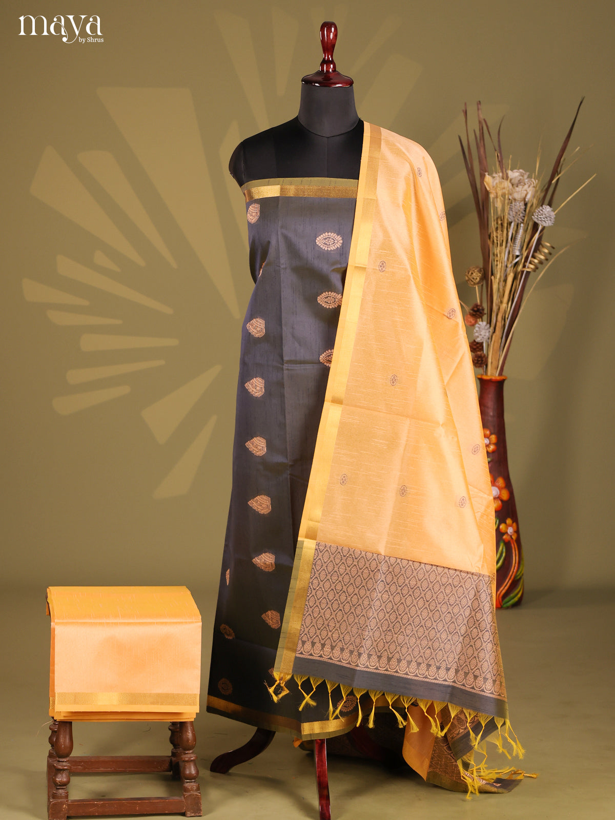 Black & Peach - Semi rawsilk salwar