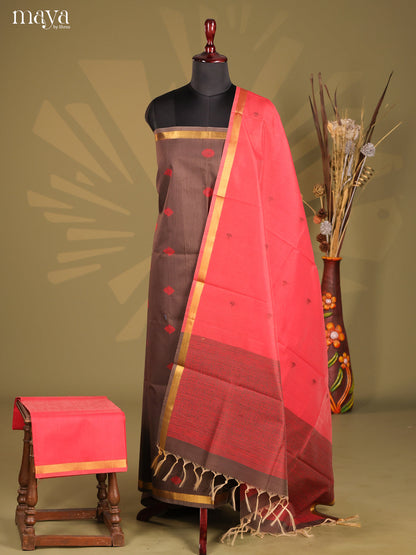 Grey & Reddish Pink - Semi rawsilk salwar