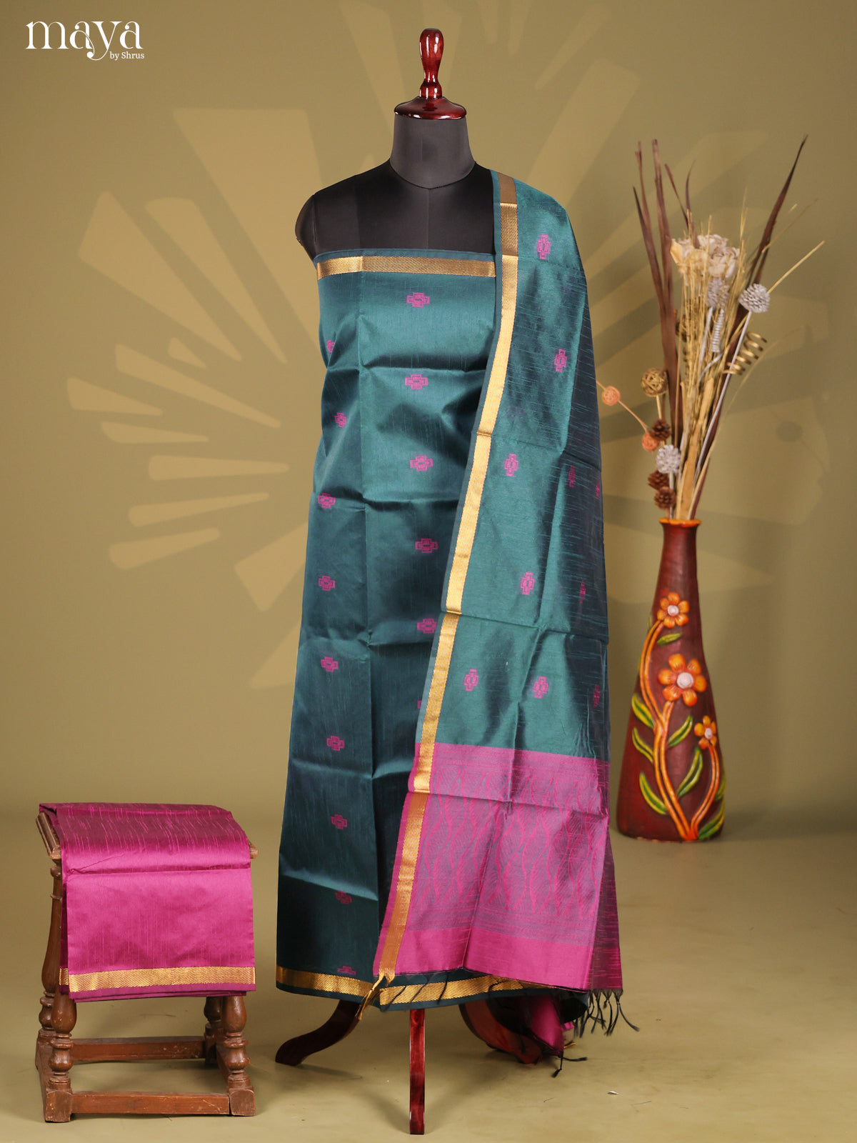 Green & Purple - Semi rawsilk salwar