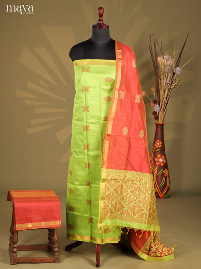 Green & Red - Semi rawsilk salwar