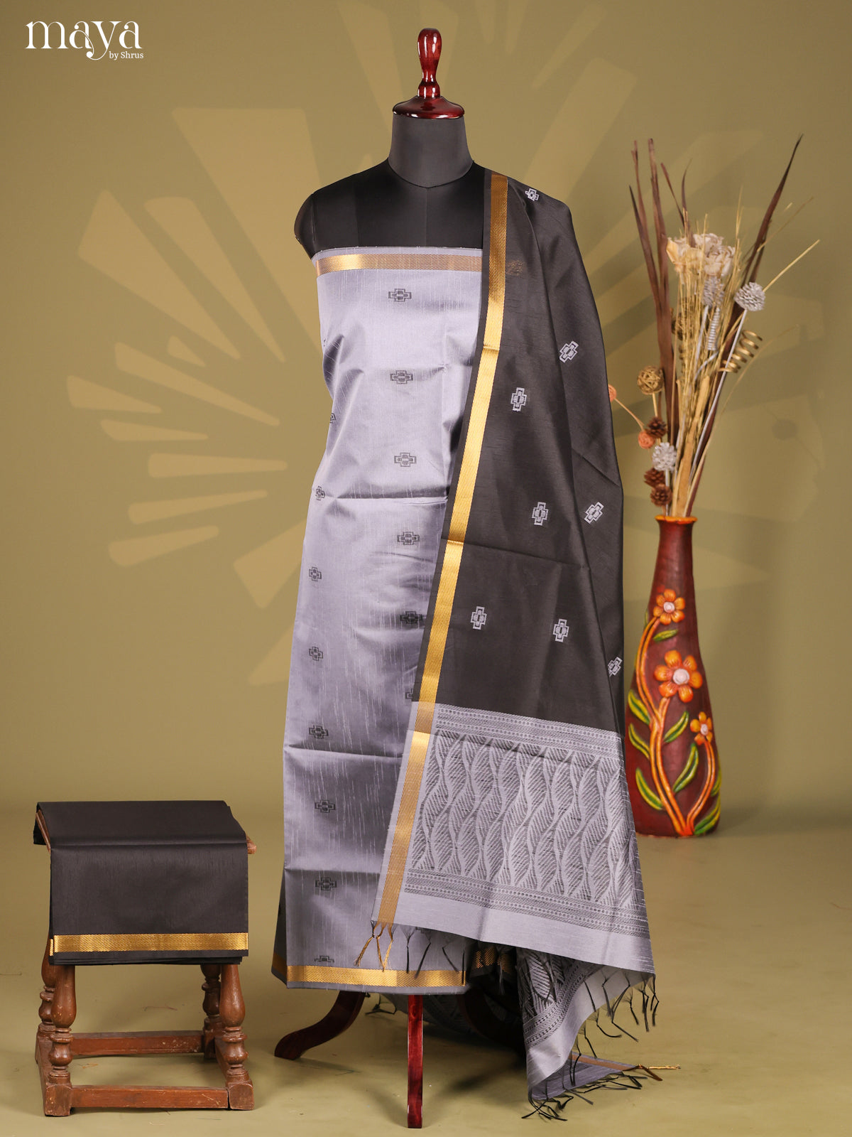 Lavender & Black - Semi rawsilk salwar