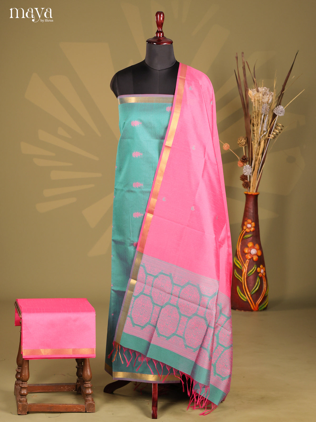 Pastel Blue & Pink- Semi rawsilk salwar