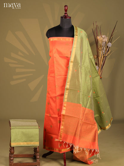 Orange & Green- Semi rawsilk salwar